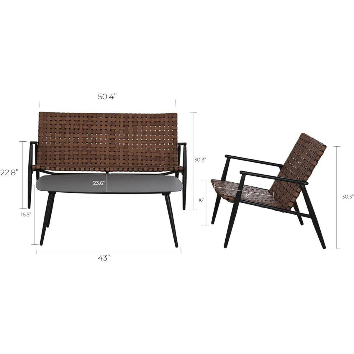 Ensemble de chaises et table Adirondack en rotin et osier pour patio