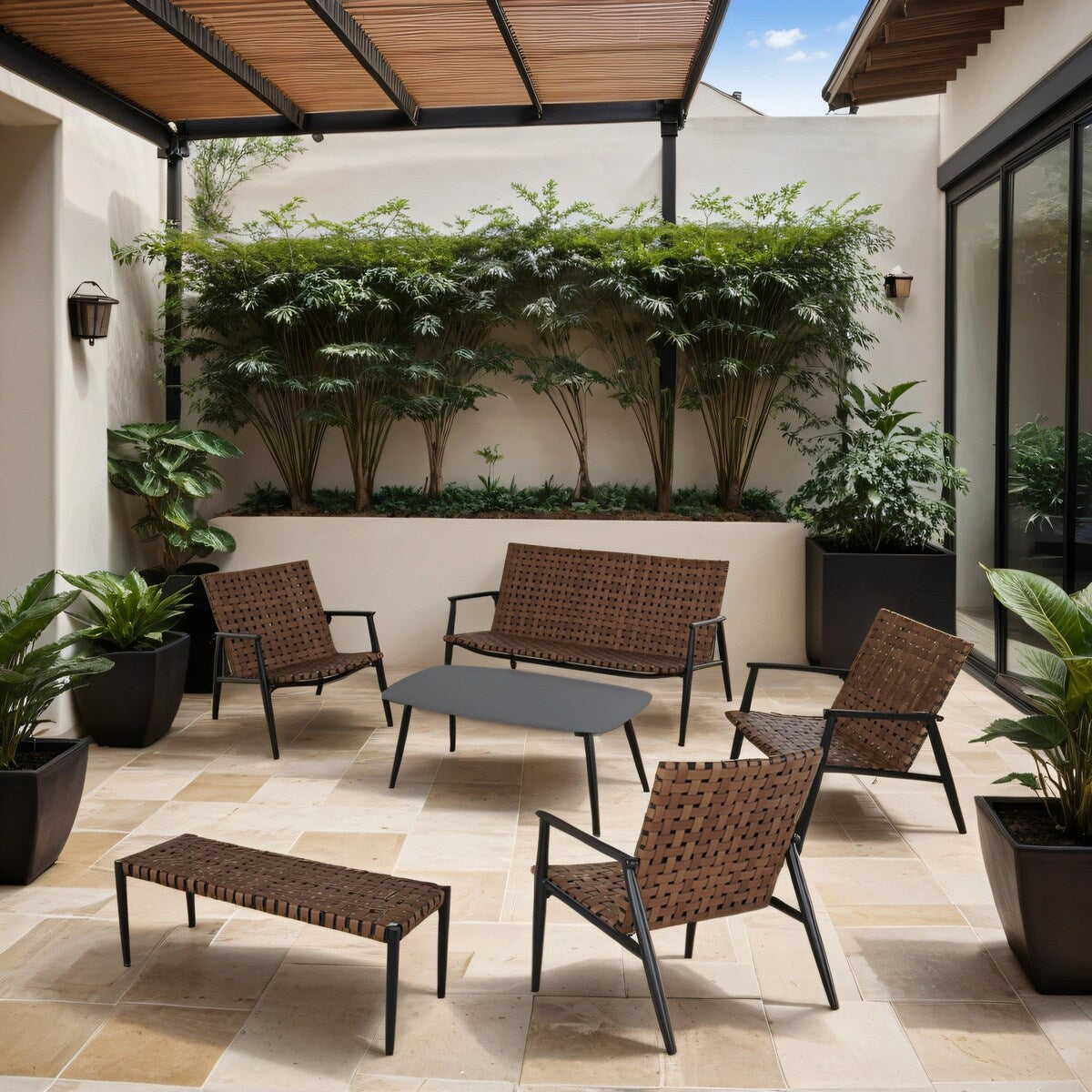 Ensemble de chaises et table Adirondack en rotin et osier pour patio