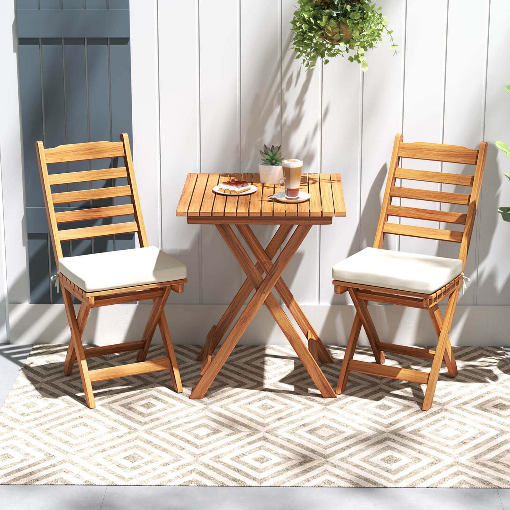 Ensemble bistrot pliant 3 pièces Patiojoy avec coussins amovibles - Voir les détails
