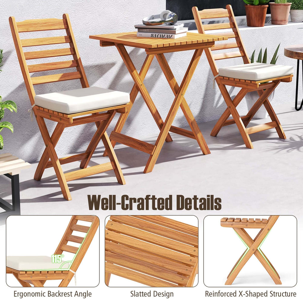 Ensemble bistrot pliant 3 pièces Patiojoy avec coussins amovibles - Voir les détails