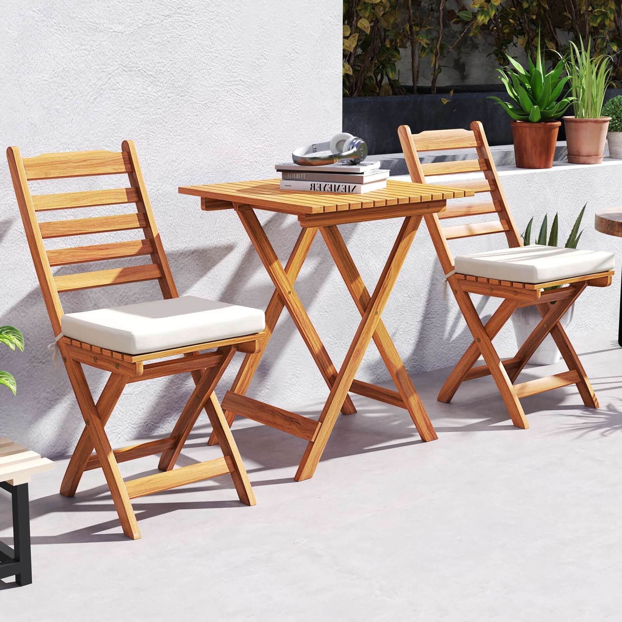 Ensemble bistrot pliant 3 pièces Patiojoy avec coussins amovibles - Voir les détails