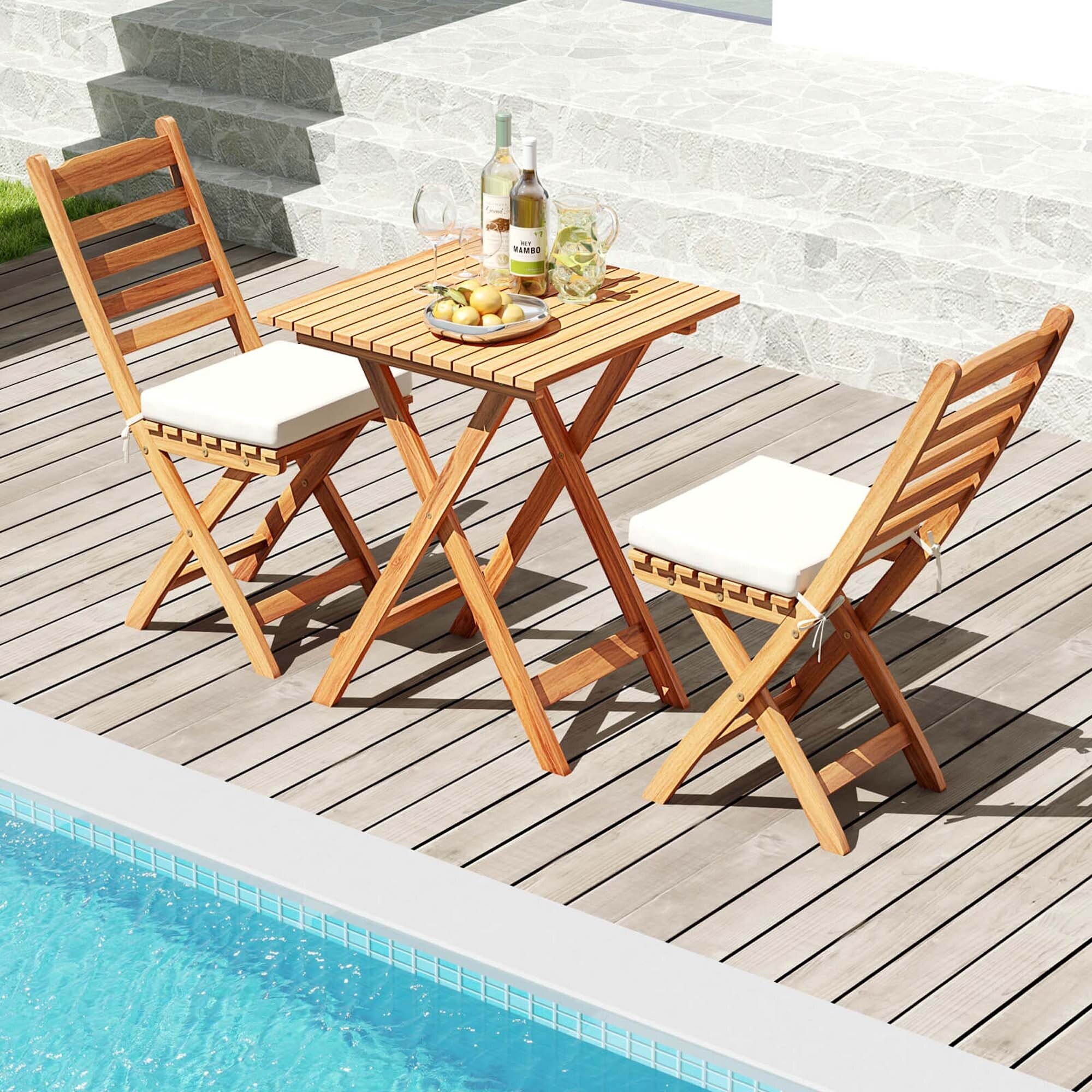Ensemble bistrot pliant 3 pièces Patiojoy avec coussins amovibles - Voir les détails