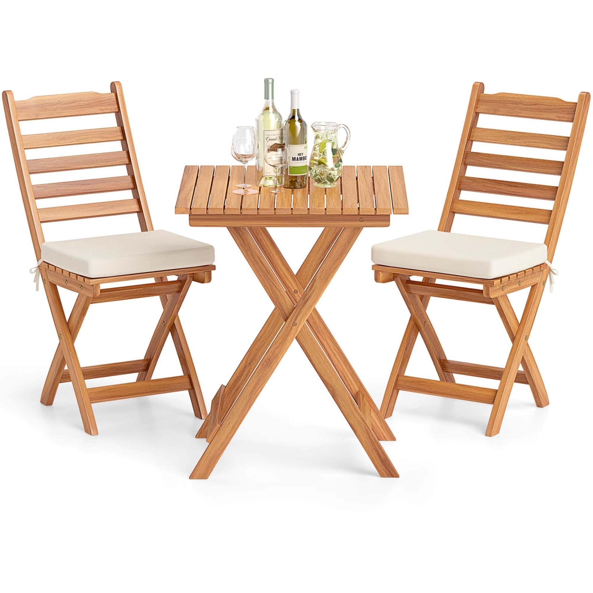 Ensemble bistrot pliant 3 pièces Patiojoy avec coussins amovibles - Voir les détails
