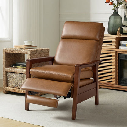 Fauteuil inclinable en cuir végétalien et bois massif Patrick, style milieu du siècle, par HULALA HOME