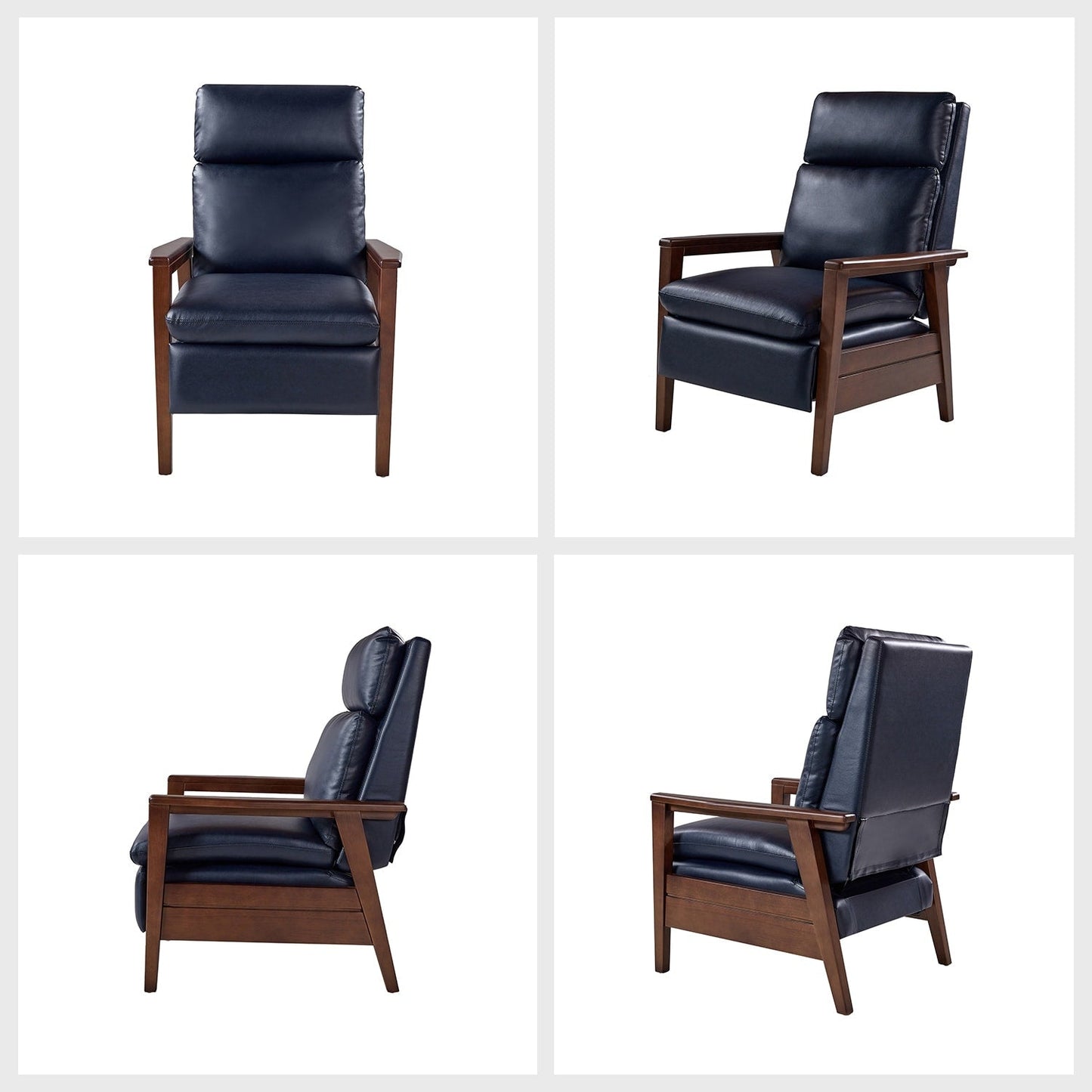 Fauteuil inclinable en cuir végétalien et bois massif Patrick, style milieu du siècle, par HULALA HOME