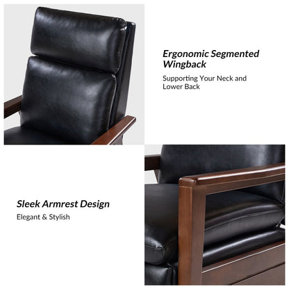 Fauteuil inclinable en cuir végétalien et bois massif Patrick, style milieu du siècle, par HULALA HOME
