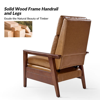 Fauteuil inclinable en cuir végétalien et bois massif Patrick, style milieu du siècle, par HULALA HOME