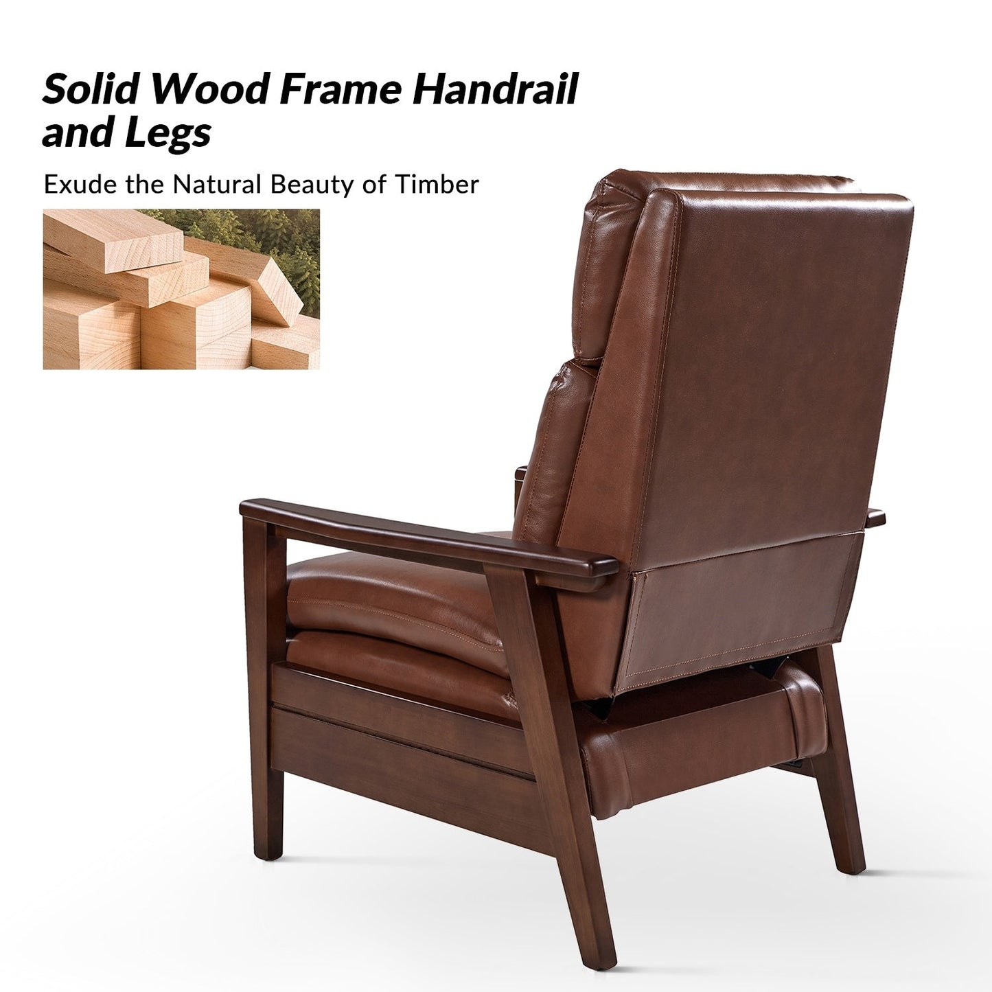 Fauteuil inclinable en cuir végétalien et bois massif Patrick, style milieu du siècle, par HULALA HOME
