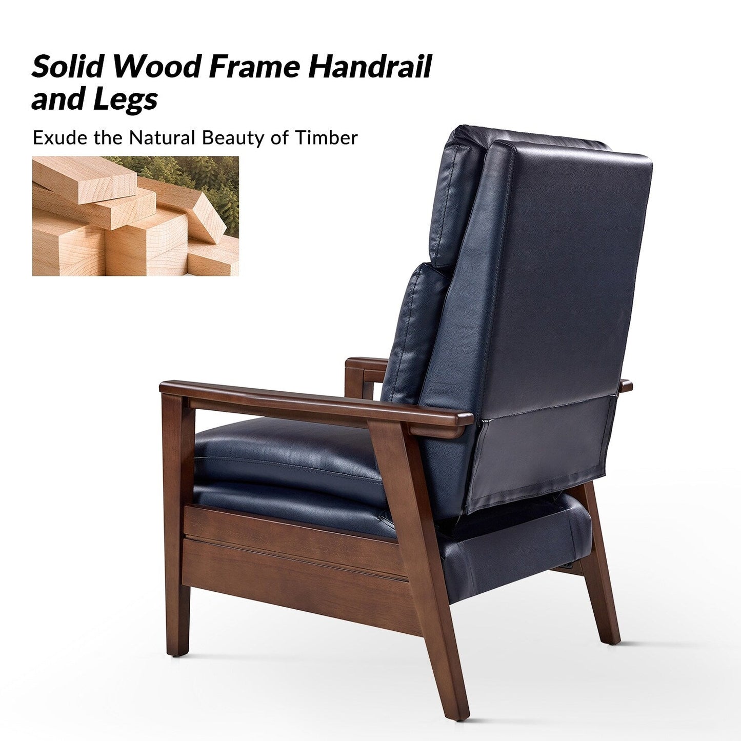 Fauteuil inclinable en cuir végétalien et bois massif Patrick, style milieu du siècle, par HULALA HOME