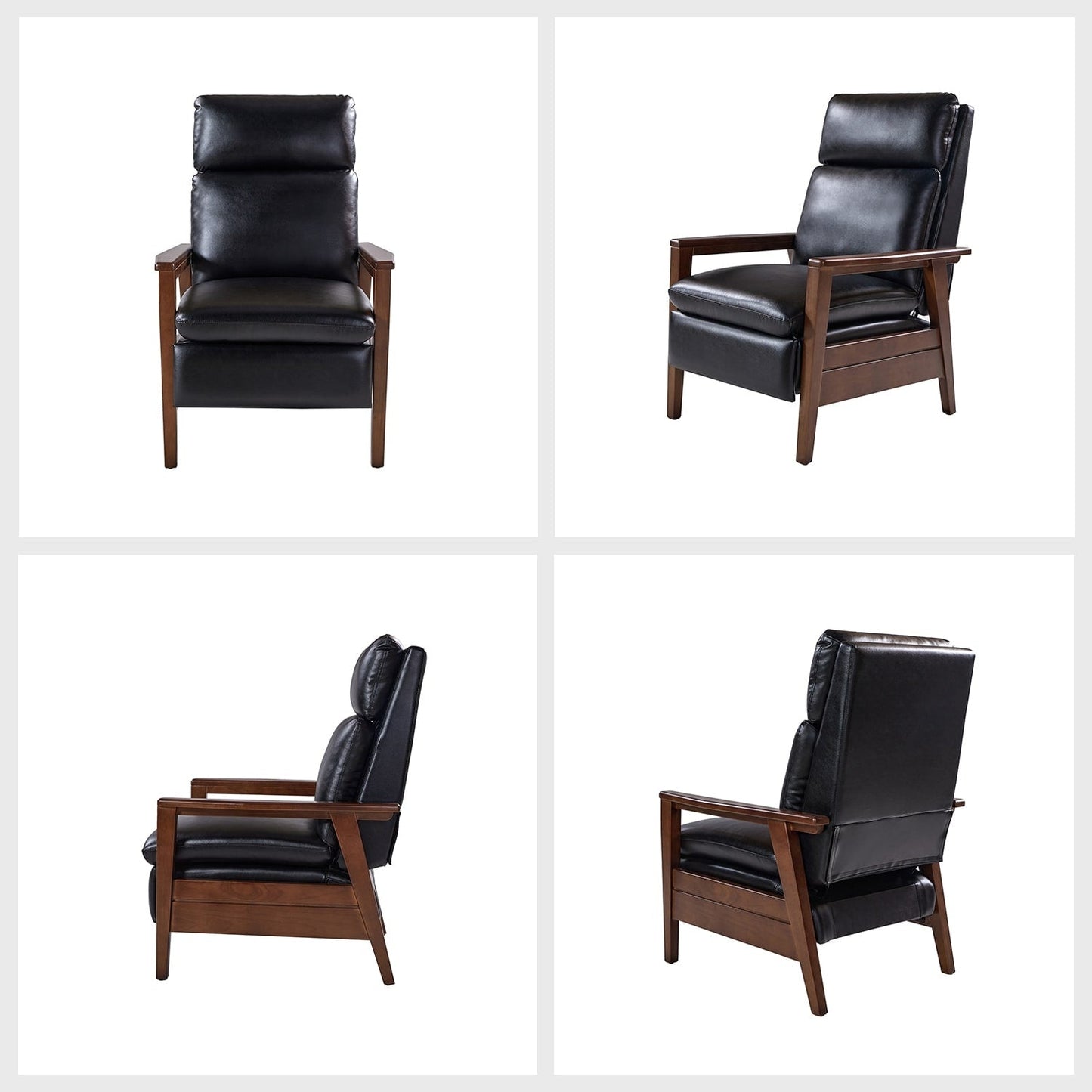 Fauteuil inclinable en cuir végétalien et bois massif Patrick, style milieu du siècle, par HULALA HOME