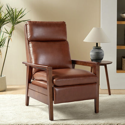 Fauteuil inclinable en cuir végétalien et bois massif Patrick, style milieu du siècle, par HULALA HOME