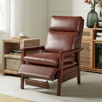 Fauteuil inclinable en cuir végétalien et bois massif Patrick, style milieu du siècle, par HULALA HOME