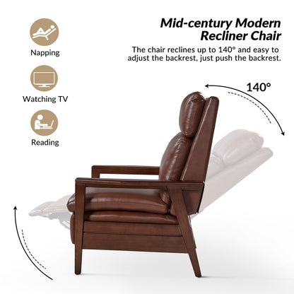 Fauteuil inclinable en cuir végétalien et bois massif Patrick, style milieu du siècle, par HULALA HOME