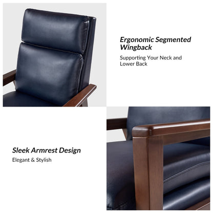 Fauteuil inclinable en cuir végétalien et bois massif Patrick, style milieu du siècle, par HULALA HOME
