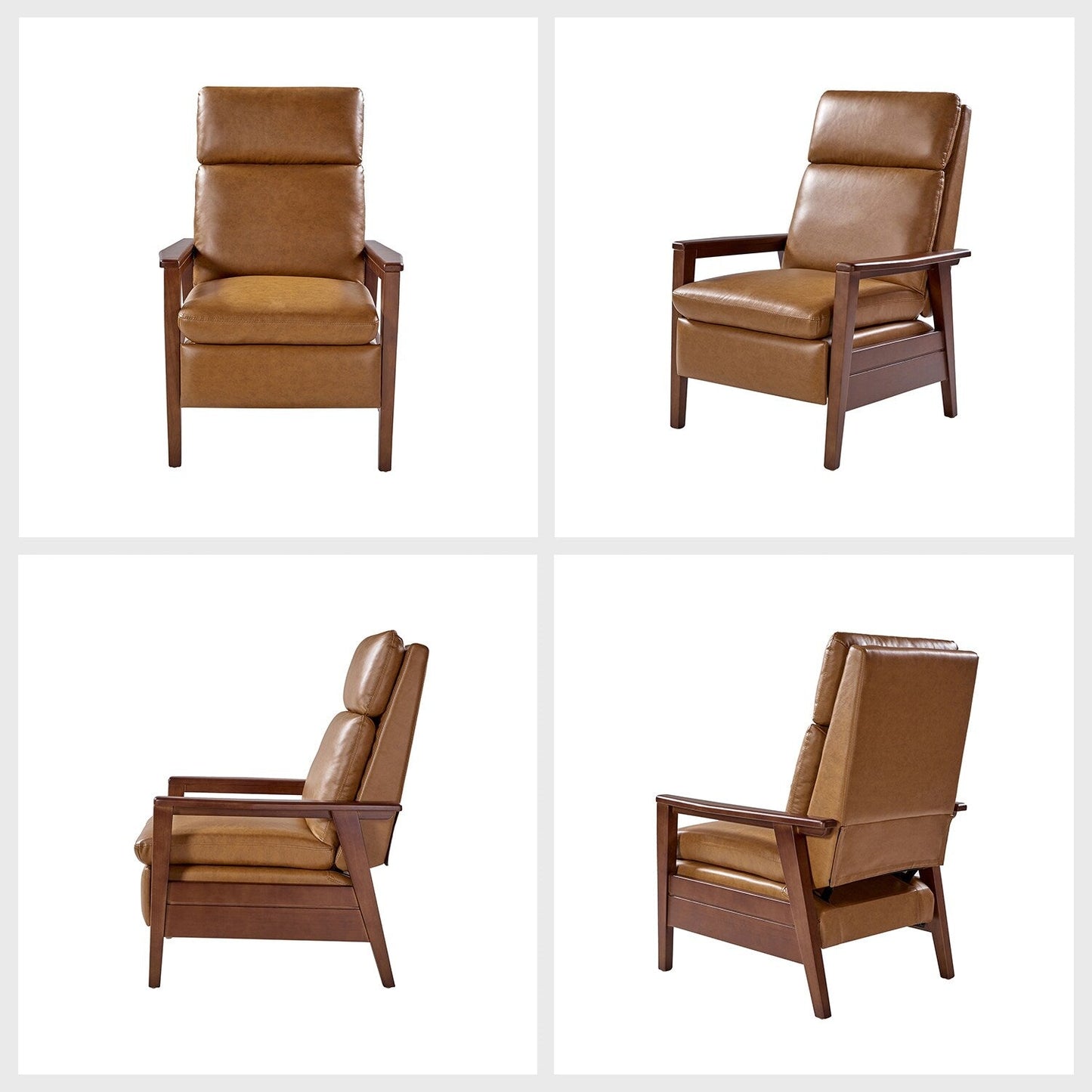 Fauteuil inclinable en cuir végétalien et bois massif Patrick, style milieu du siècle, par HULALA HOME
