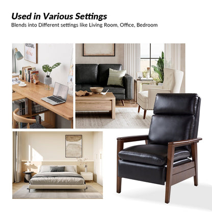 Fauteuil inclinable en cuir végétalien et bois massif Patrick, style milieu du siècle, par HULALA HOME