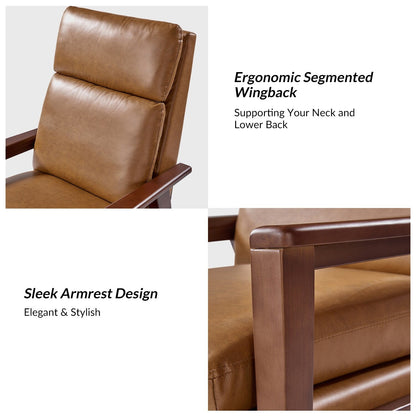 Fauteuil inclinable en cuir végétalien et bois massif Patrick, style milieu du siècle, par HULALA HOME