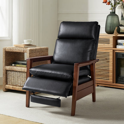 Fauteuil inclinable en cuir végétalien et bois massif Patrick, style milieu du siècle, par HULALA HOME