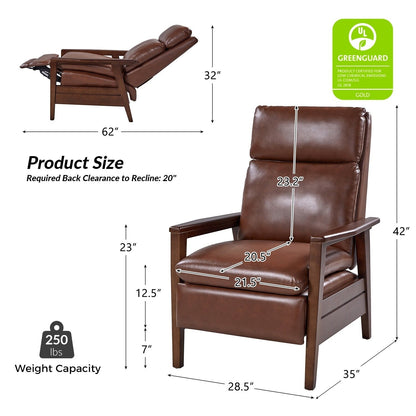 Fauteuil inclinable en cuir végétalien et bois massif Patrick, style milieu du siècle, par HULALA HOME