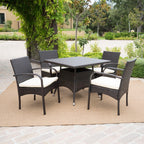 Ensemble de salle à manger d'extérieur Patterson 5 pièces en osier avec coussins par Christopher Knight Home