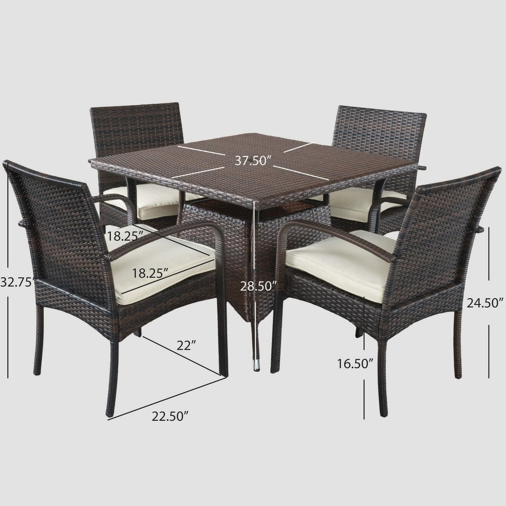 Ensemble de salle à manger d'extérieur Patterson 5 pièces en osier avec coussins par Christopher Knight Home