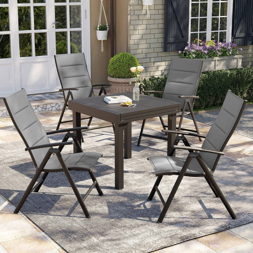 Ensemble de salle à manger de patio 3/5/7 pièces, table extensible en aluminium, chaise pliante rembourrée réglable