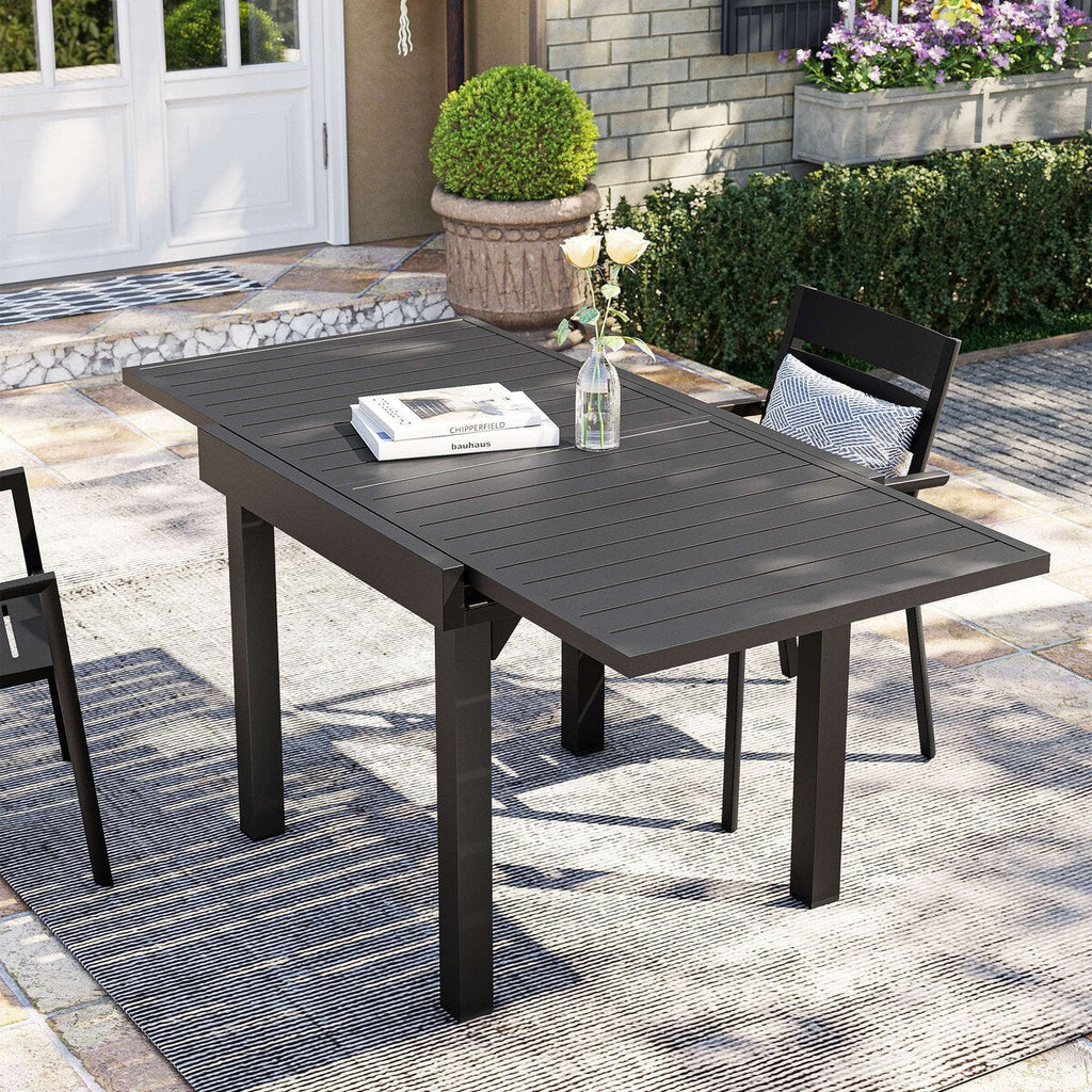 Ensemble de salle à manger de patio 3/5/7 pièces, table extensible en aluminium, chaise pliante rembourrée réglable