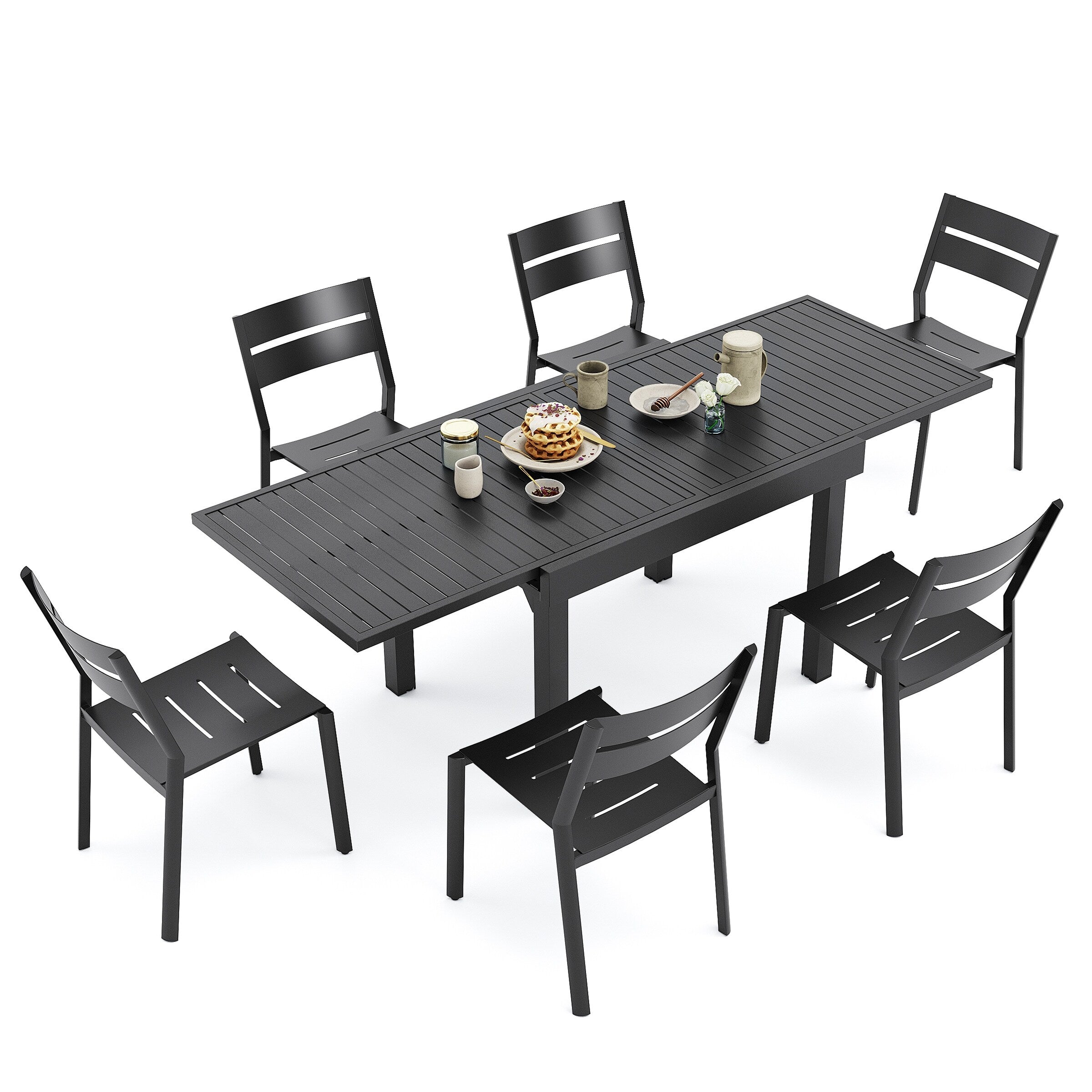 Ensemble de salle à manger d'extérieur en aluminium Pellebant 5/7/9 pièces avec table extensible et chaises empilables