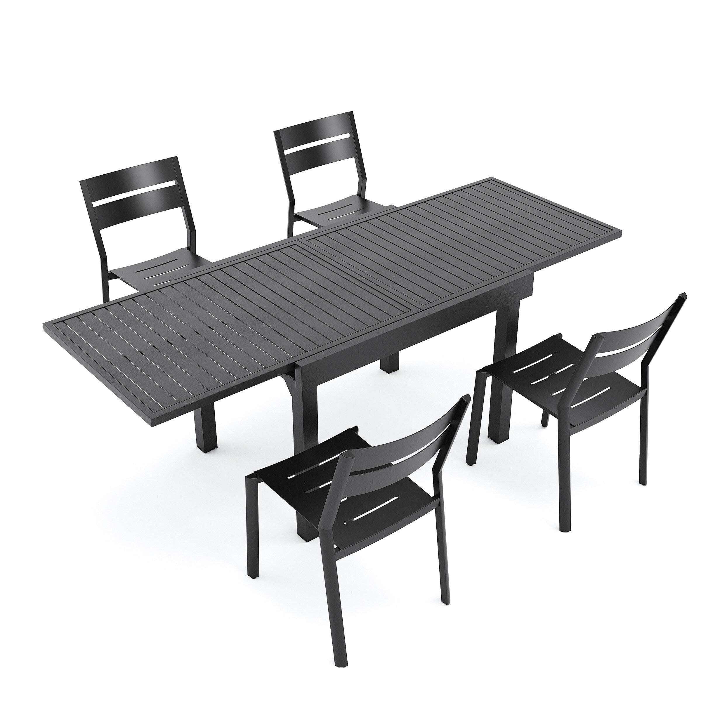 Ensemble de salle à manger d'extérieur en aluminium Pellebant 5/7/9 pièces avec table extensible et chaises empilables