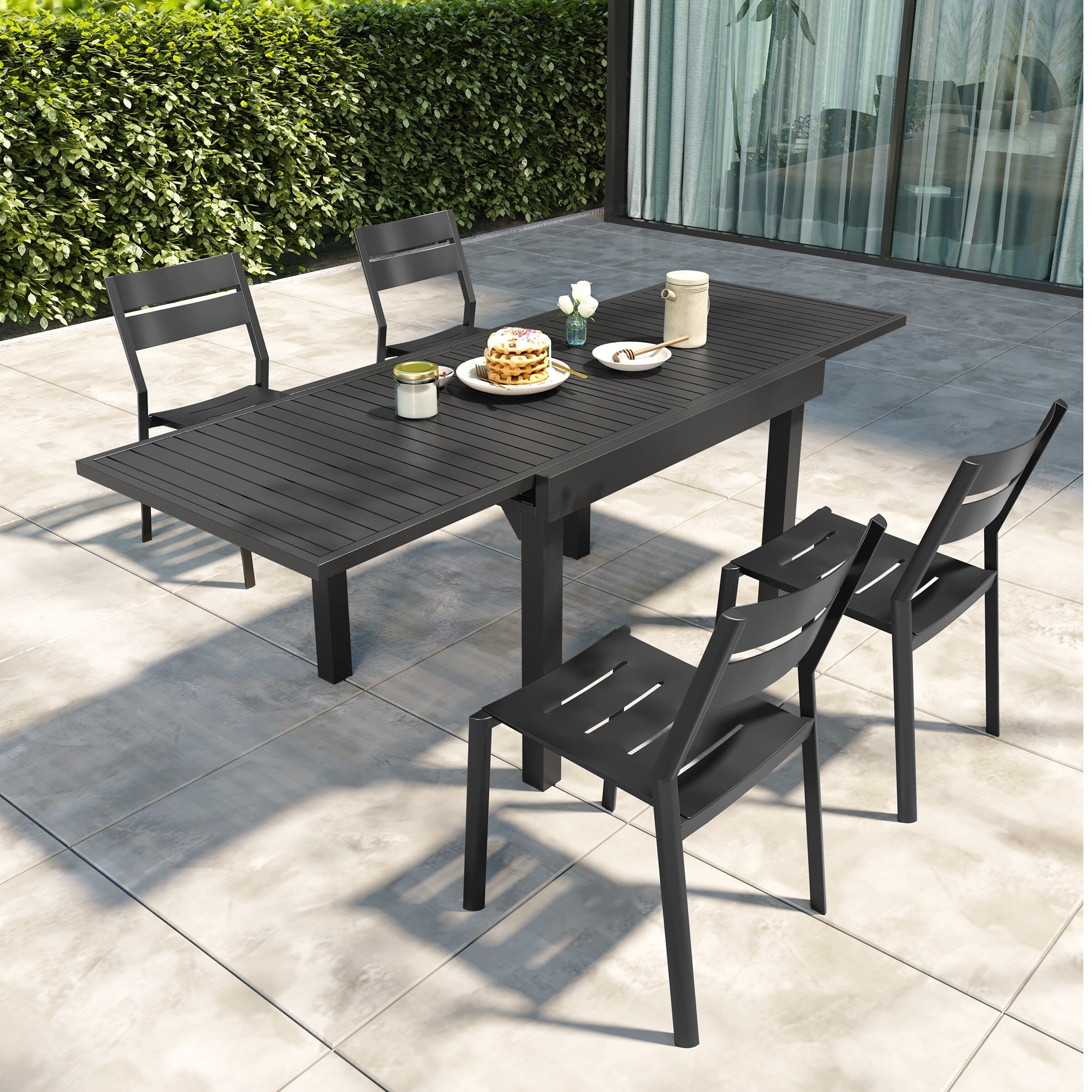Ensemble de salle à manger d'extérieur en aluminium Pellebant 5/7/9 pièces avec table extensible et chaises empilables