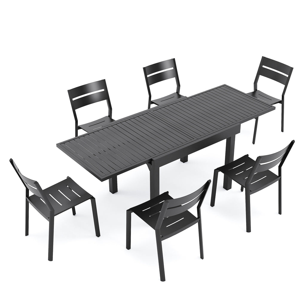 Ensemble de salle à manger d'extérieur en aluminium Pellebant 5/7/9 pièces avec table extensible et chaises empilables