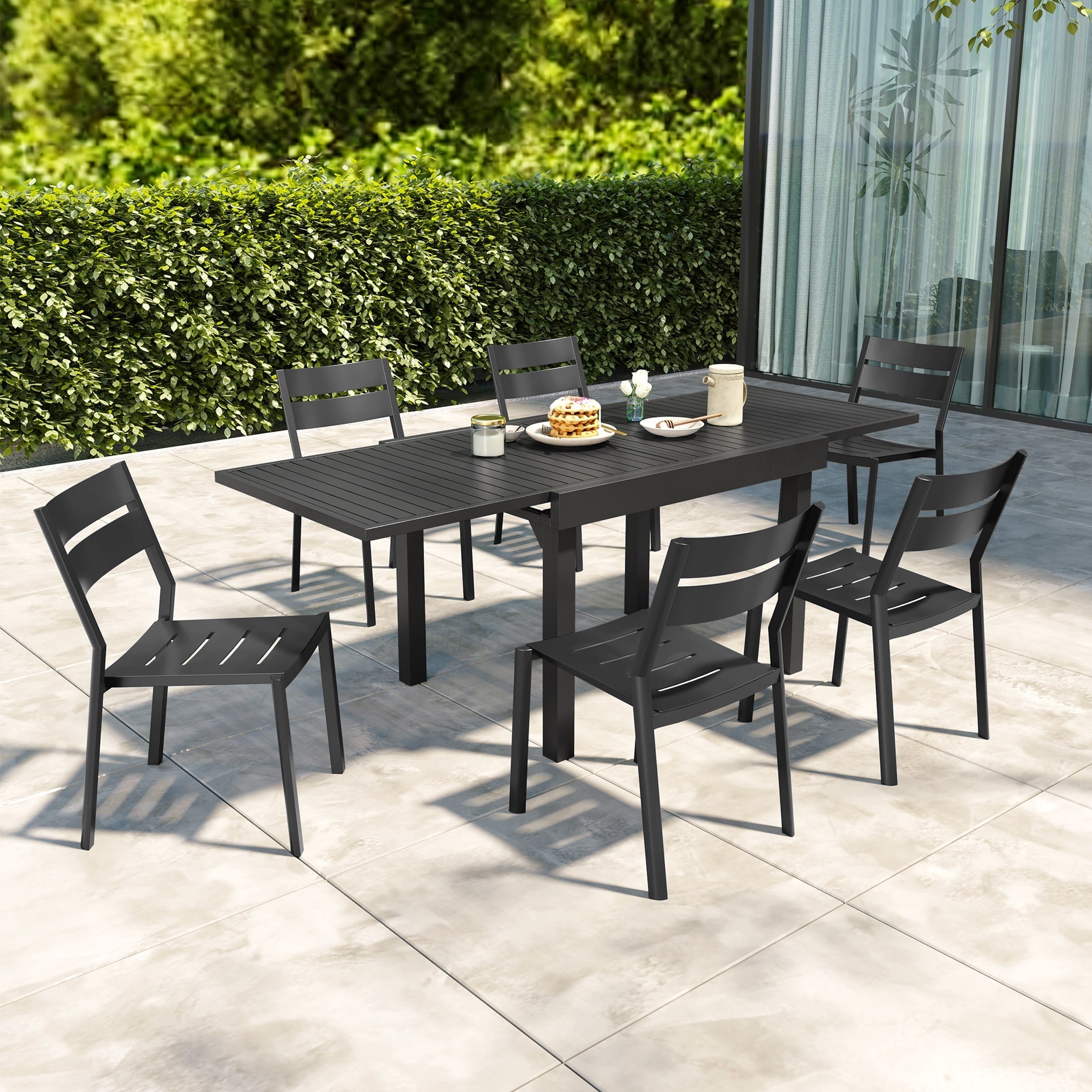 Ensemble de salle à manger d'extérieur en aluminium Pellebant 5/7/9 pièces avec table extensible et chaises empilables