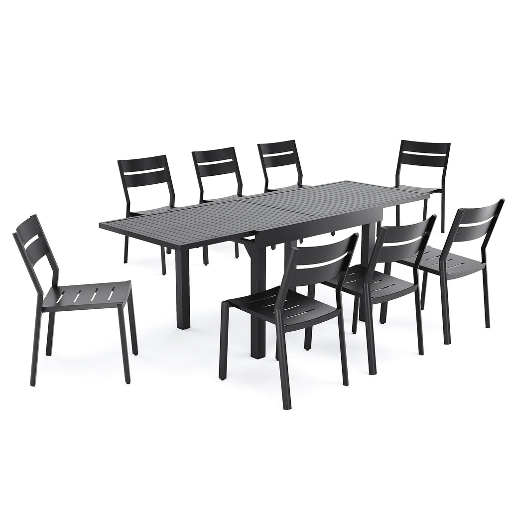 Ensemble de salle à manger d'extérieur en aluminium Pellebant 5/7/9 pièces avec table extensible et chaises empilables