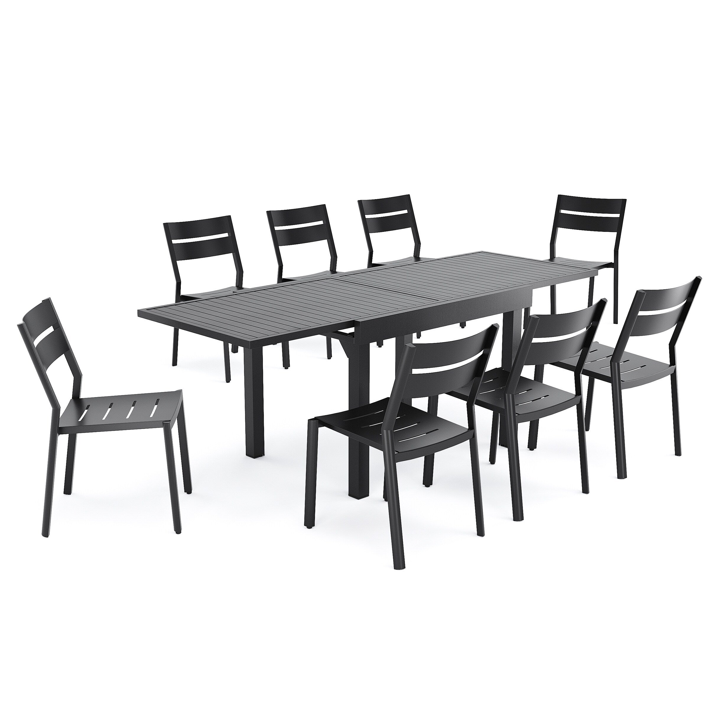 Ensemble de salle à manger d'extérieur en aluminium Pellebant 5/7/9 pièces avec table extensible et chaises empilables