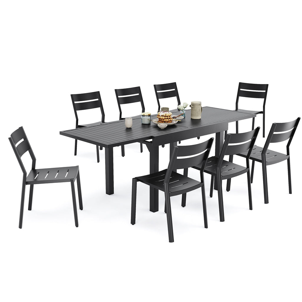 Ensemble de salle à manger d'extérieur en aluminium Pellebant 5/7/9 pièces avec table extensible et chaises empilables