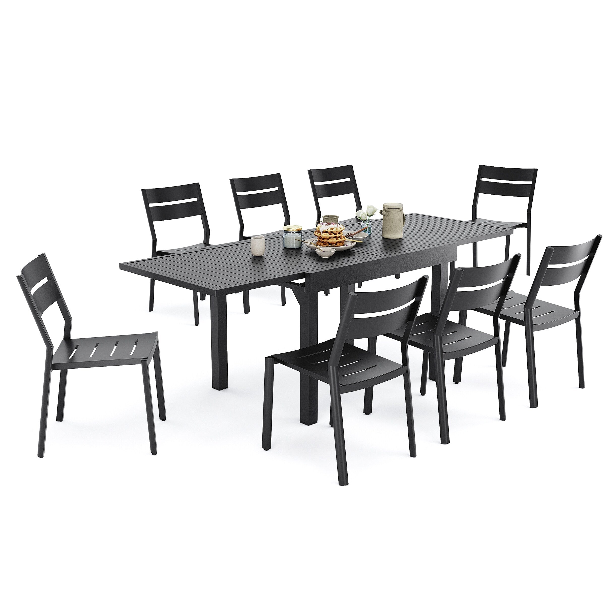 Ensemble de salle à manger d'extérieur en aluminium Pellebant 5/7/9 pièces avec table extensible et chaises empilables