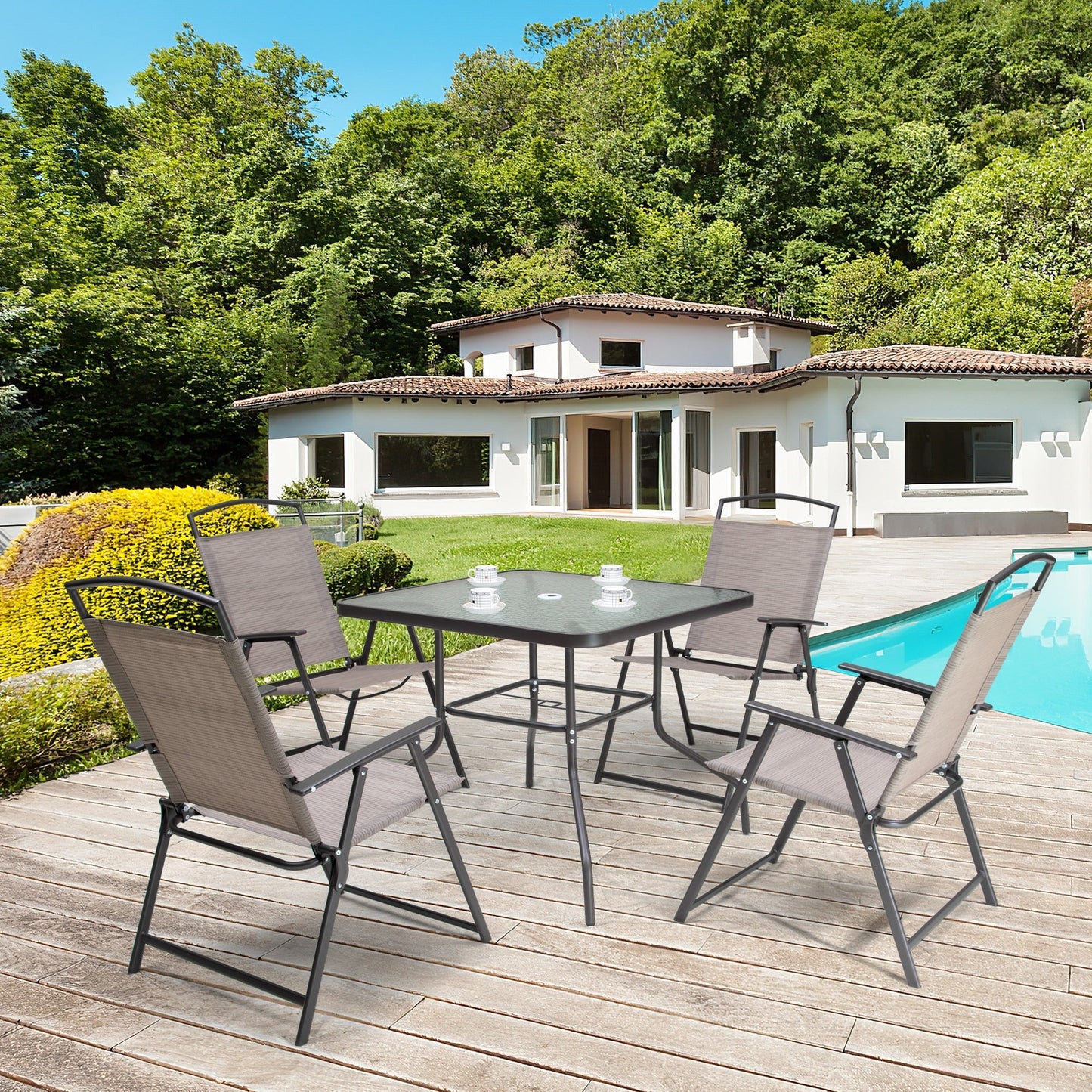 Ensemble de salle à manger d'extérieur Pellebant 5 pièces avec chaises pliantes