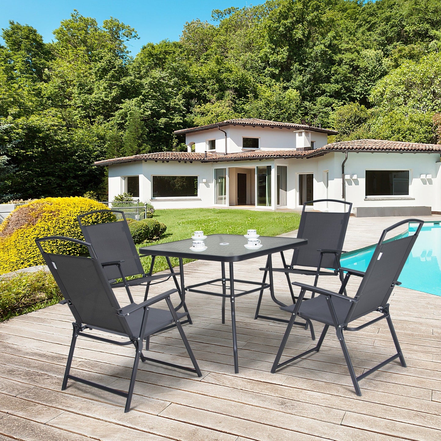 Ensemble de salle à manger d'extérieur Pellebant 5 pièces avec chaises pliantes