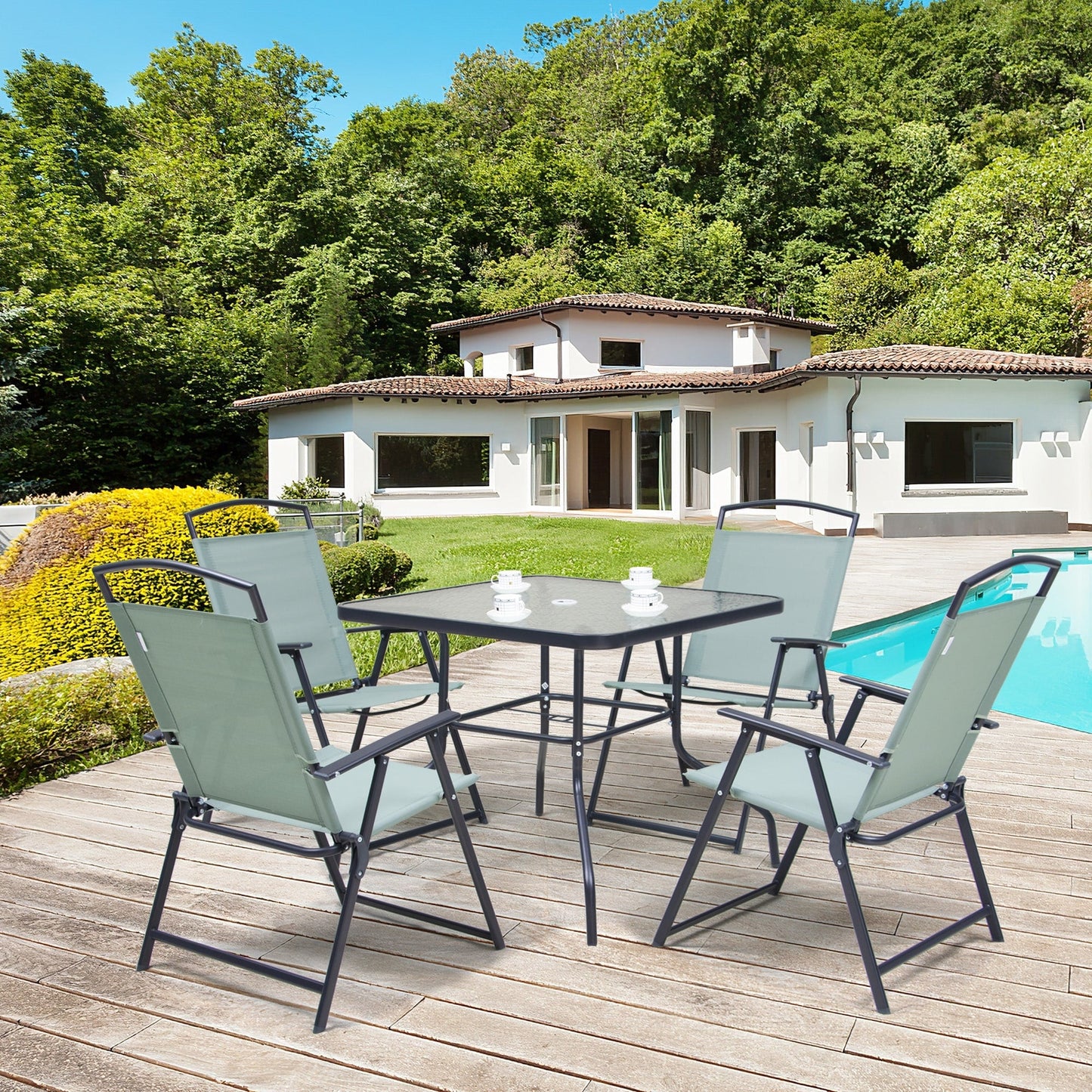 Ensemble de salle à manger d'extérieur Pellebant 5 pièces avec chaises pliantes