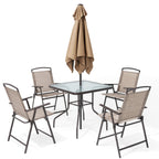 Ensemble de patio Pellebant 6 pièces avec table, parasol et 4 chaises pliantes – 22,4 l x 26,8 p x 34,4 h