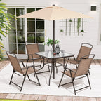 Ensemble de patio Pellebant 6 pièces avec table, parasol et 4 chaises pliantes – 22,4 l x 26,8 p x 34,4 h