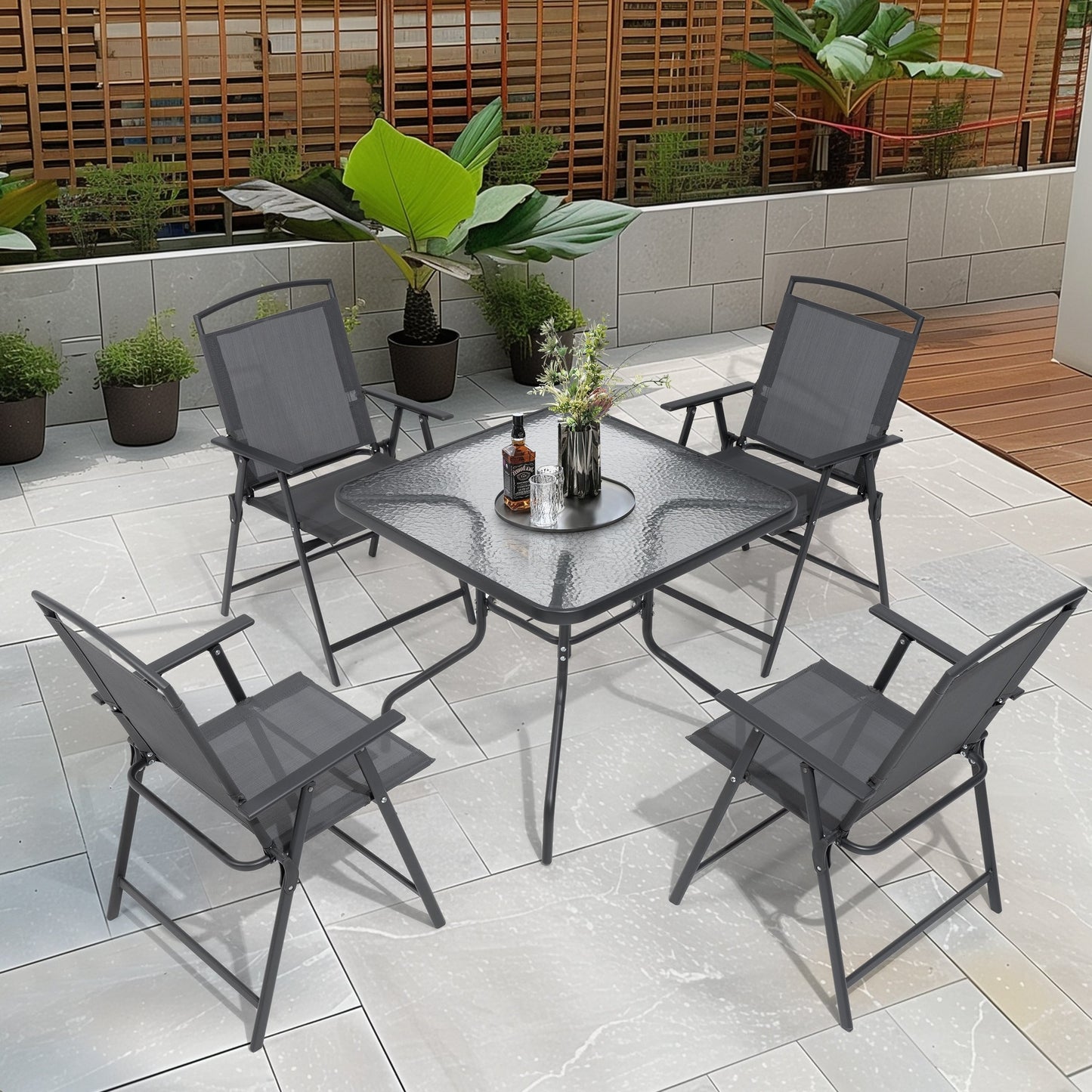 Ensemble de salle à manger d'extérieur Pellebant 5 pièces avec chaises pliantes