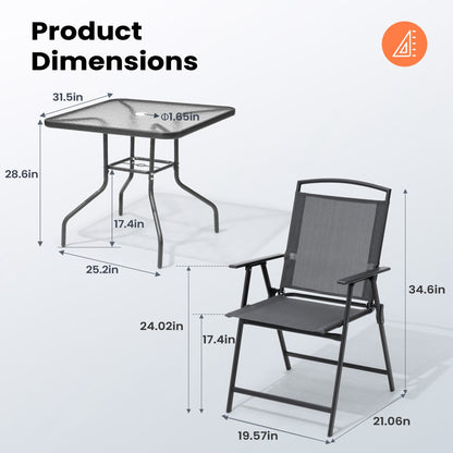 Ensemble de salle à manger d'extérieur Pellebant 5 pièces avec chaises pliantes