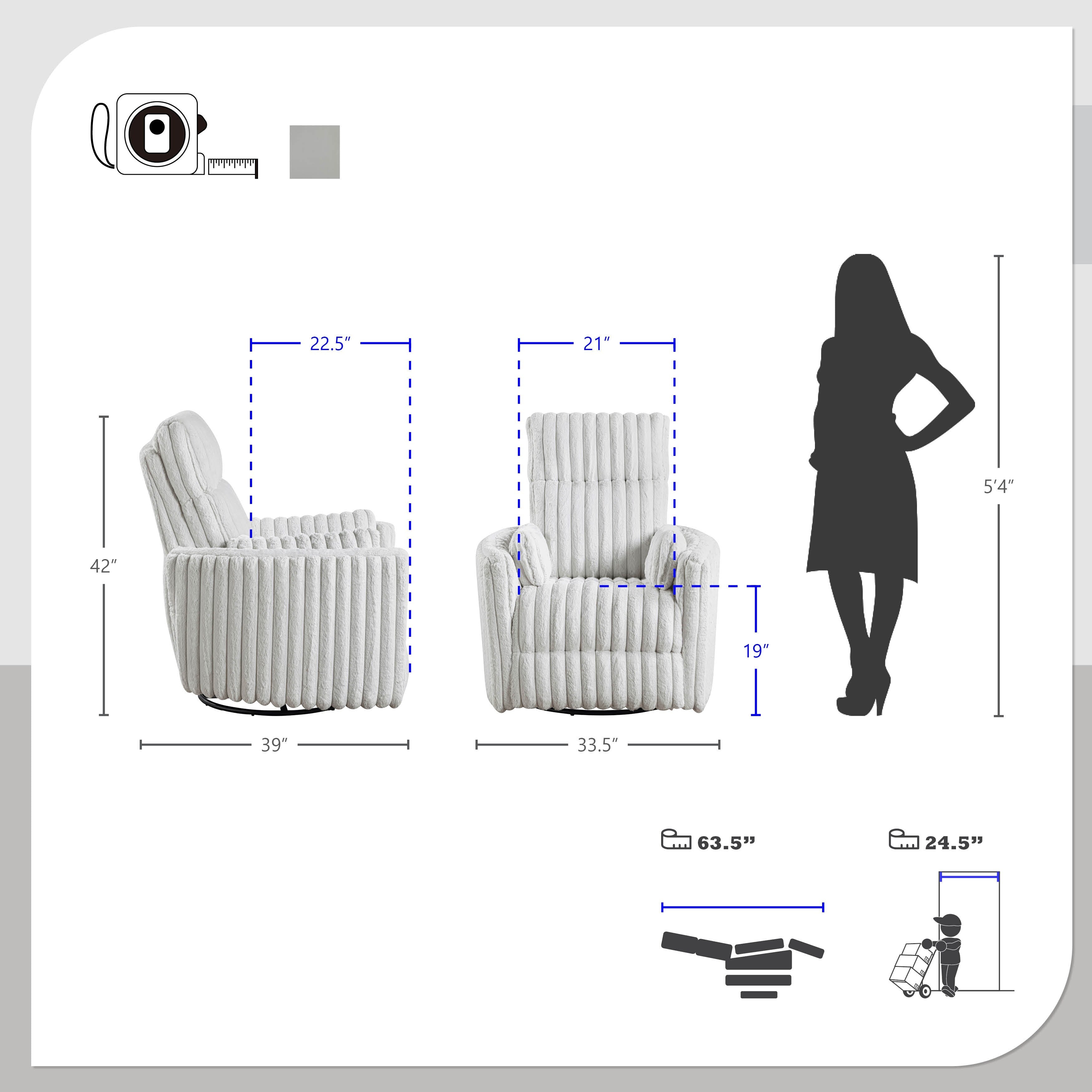 Fauteuil inclinable manuel pivotant en velours côtelé Pendu
