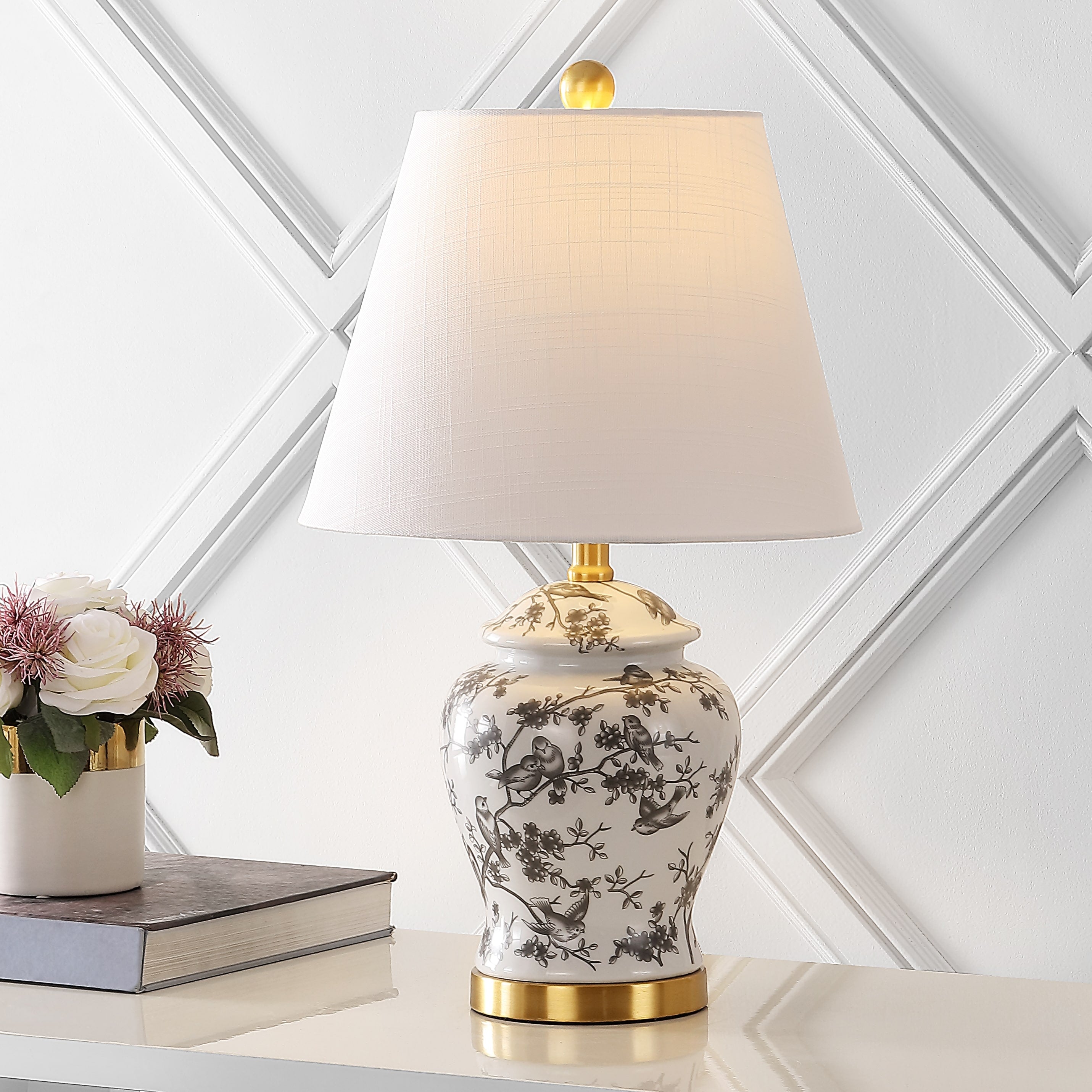 Lampe de table LED Penelope 22 Chinoiserie, bleu/blanc par JONATHAN Y