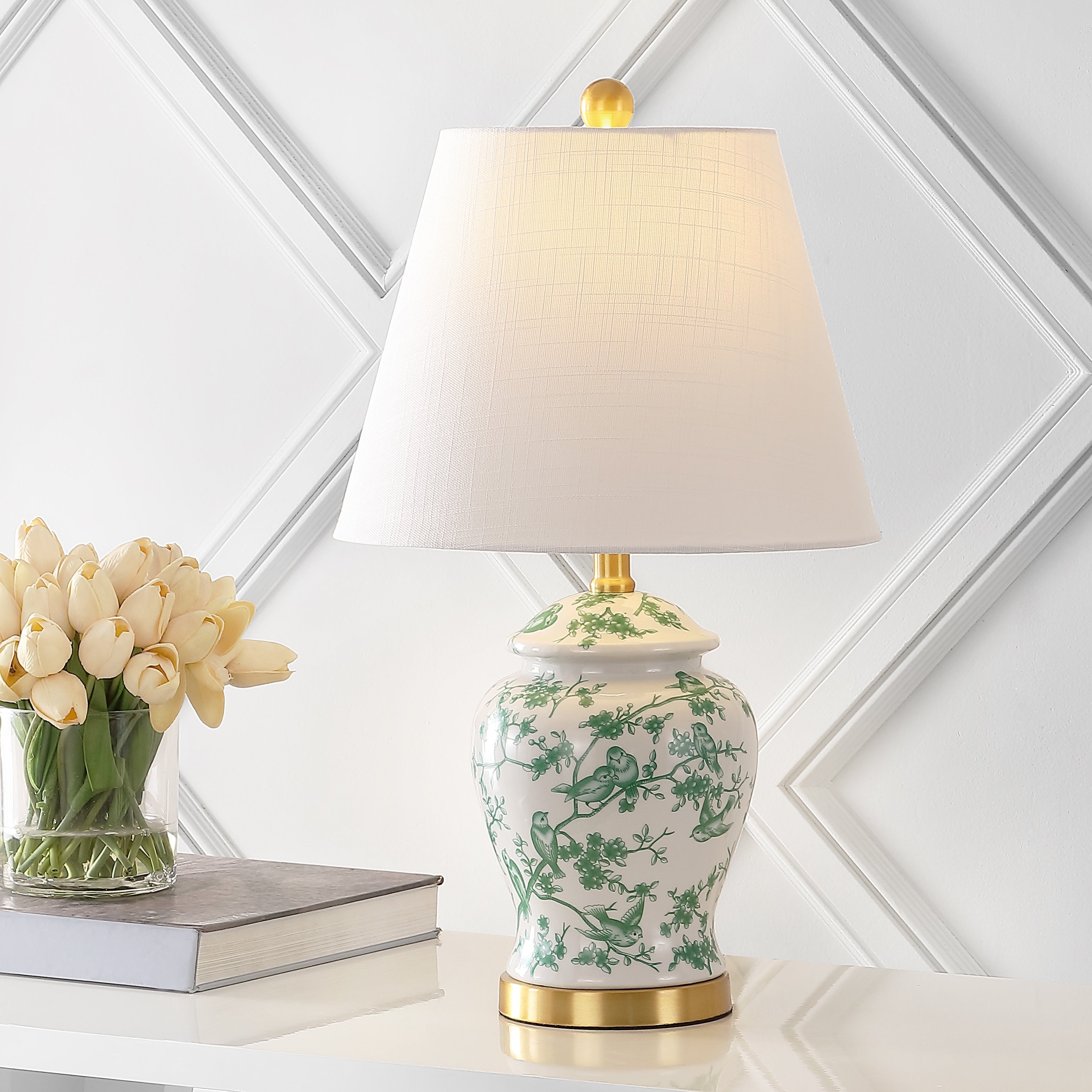 Lampe de table LED Penelope 22 Chinoiserie, bleu/blanc par JONATHAN Y