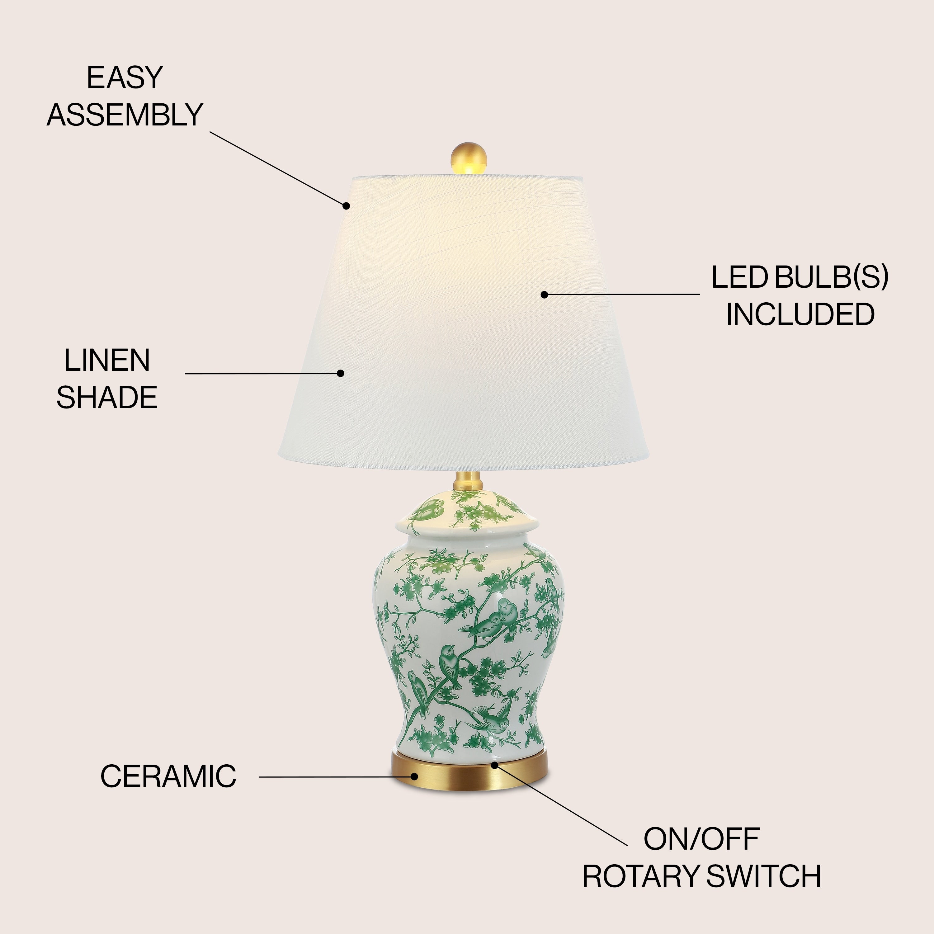 Lampe de table LED Penelope 22 Chinoiserie, bleu/blanc par JONATHAN Y