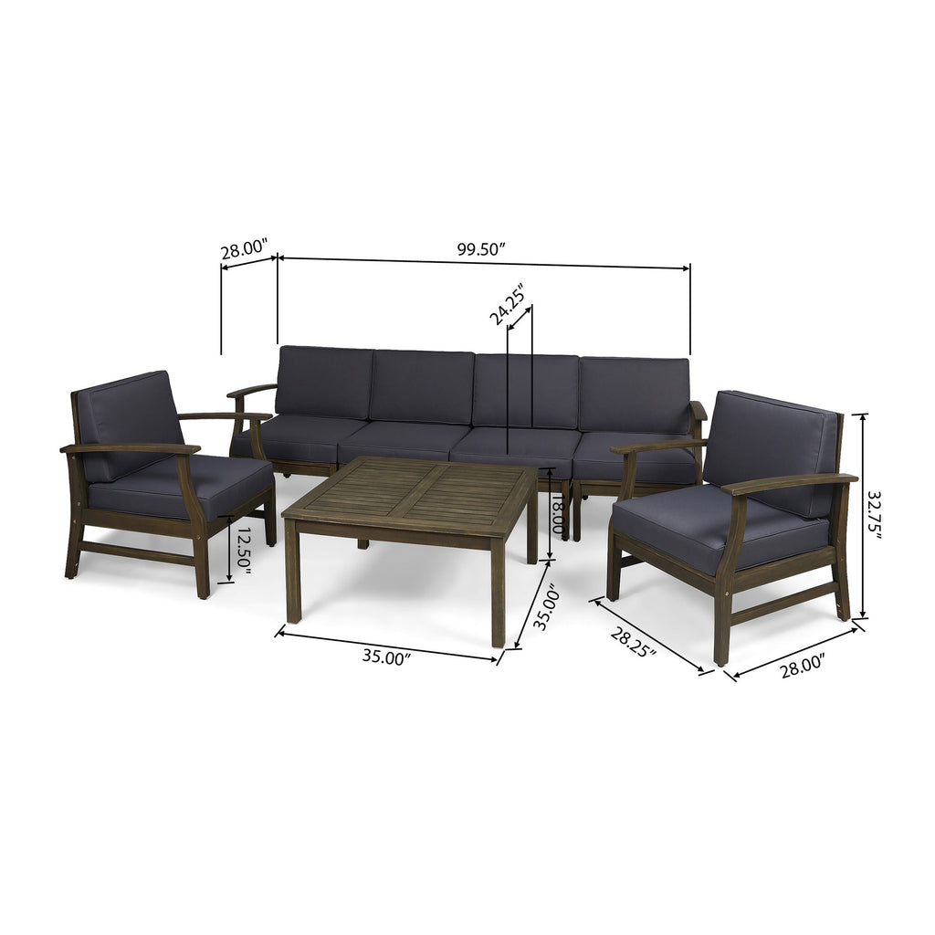 Ensemble de salon de jardin Perla en bois d'acacia, 7 pièces, par Christopher Knight Home