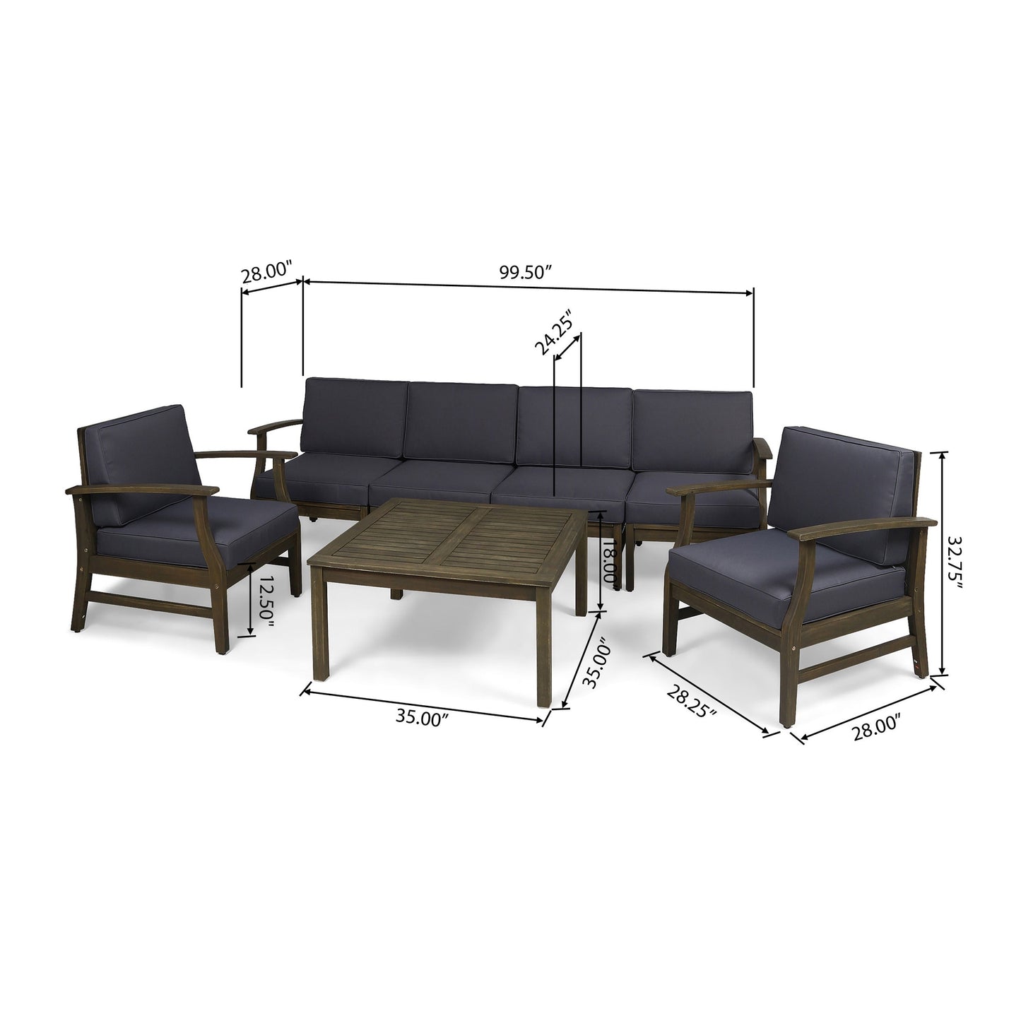 Ensemble de salon de jardin Perla en bois d'acacia, 7 pièces, par Christopher Knight Home