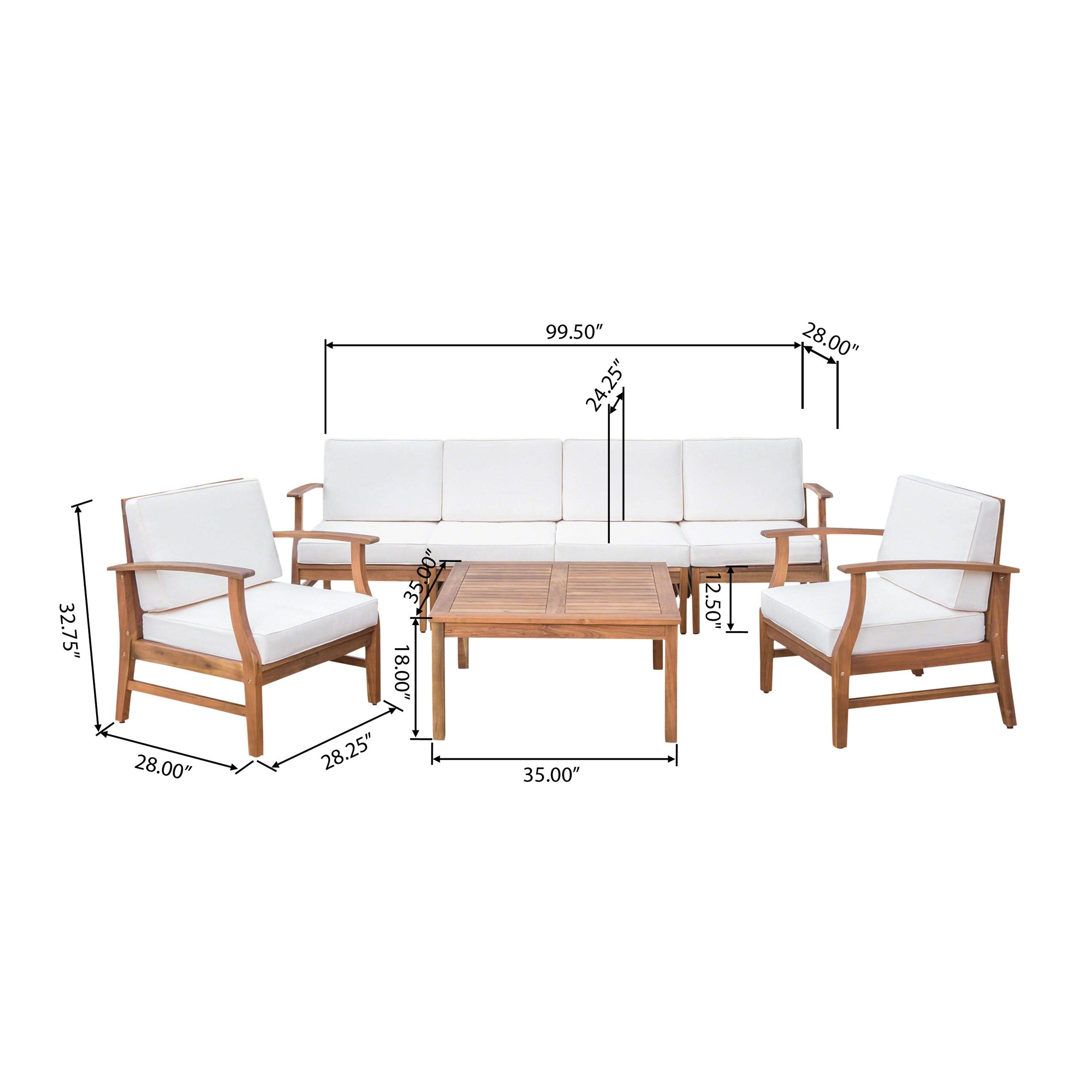 Ensemble de salon de jardin Perla en bois d'acacia, 7 pièces, par Christopher Knight Home